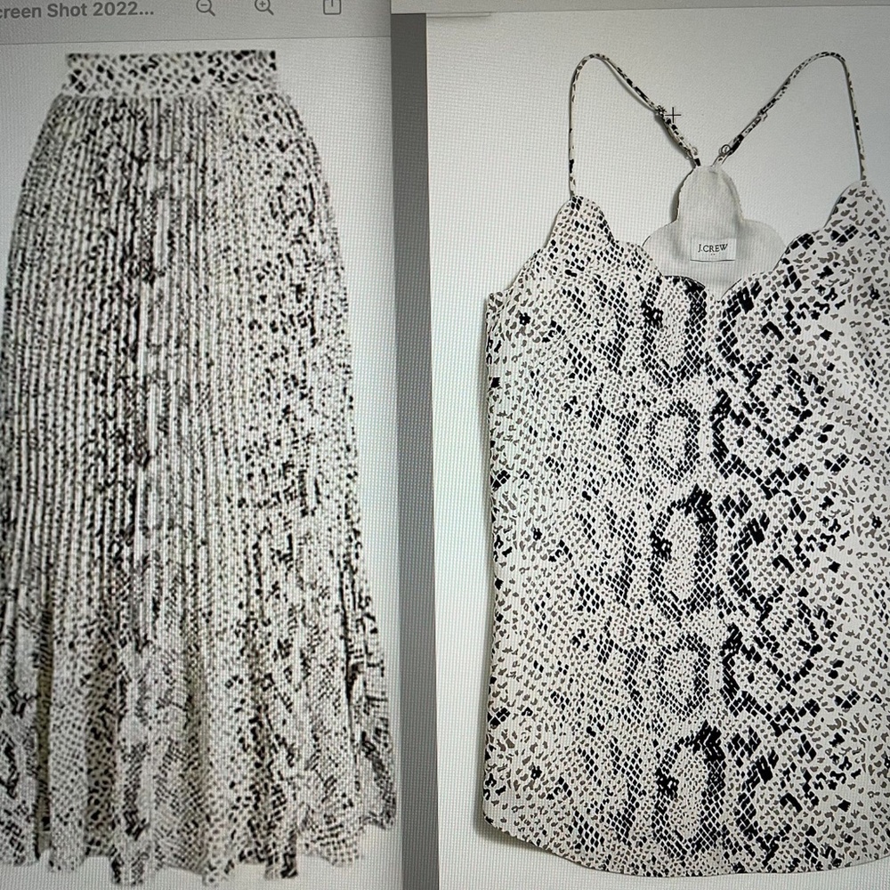 NWT 4 Small Animal Snake Print Scalloped Top & Pleated Skirt DRESS elegant